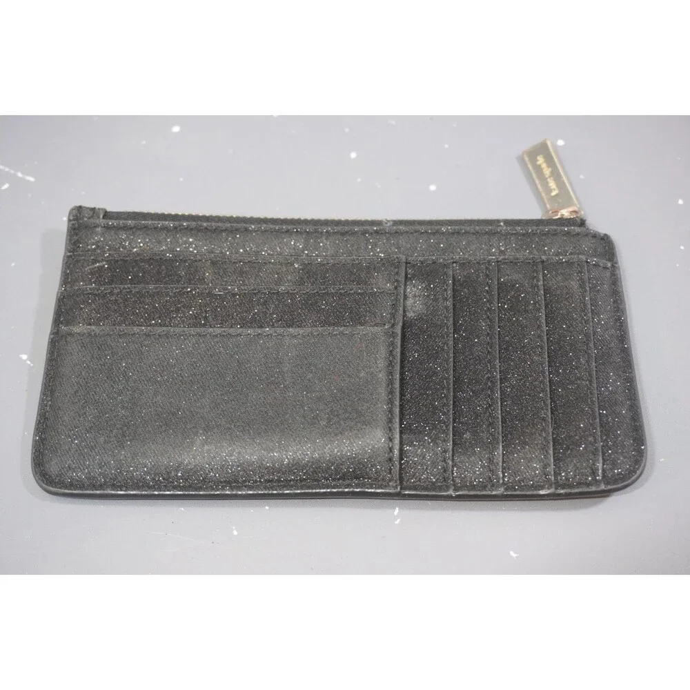 Kate Spade New York Black Glitter Slim Zip Card Holder Wallet